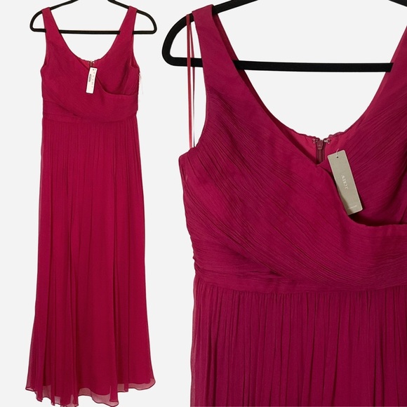 J. Crew Heidi Dress | 100% Silk Chiffon | Maroon | Long Gown | NWT | Size 8 - Picture 1 of 11